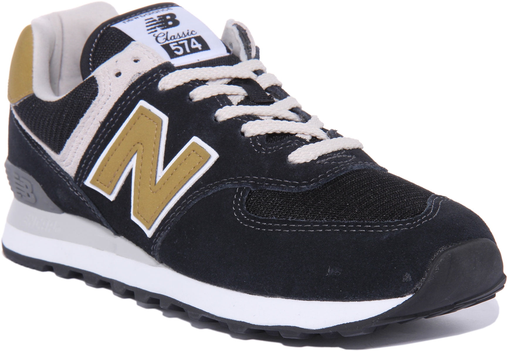 New Balance ML574EO2 Men's Classic Lace Up Suede Mesh Trainers In Black