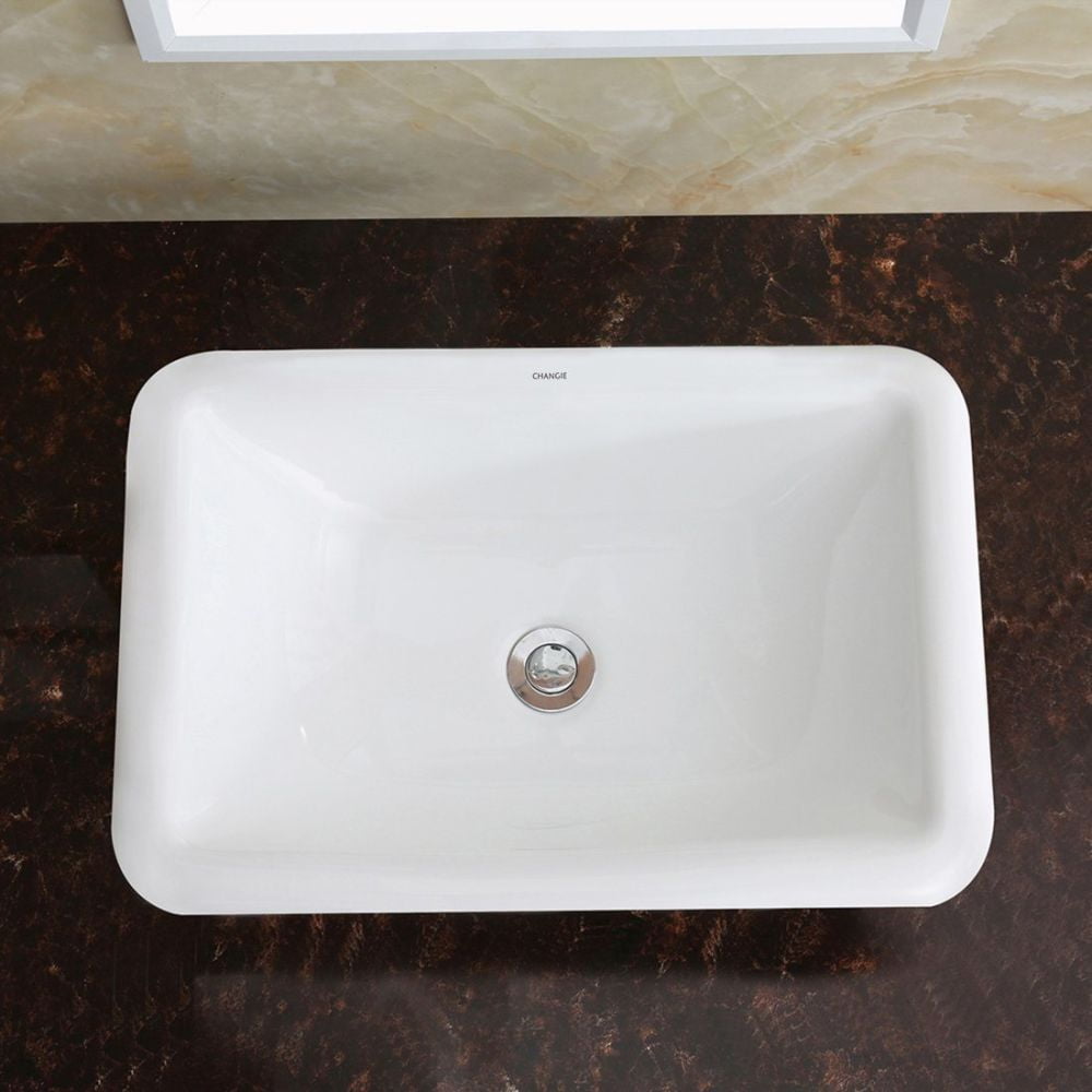 Kepooman 1027W Top Mount Vanity Sink, Porcelain Drop in Basin for Bathroom, White, 22" x 15"