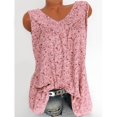 thumbnail image 4 of Camisetas sin mangas informales de verano para mujer, camisetas plisadas sueltas florales sin mangas con cuello en V, color rosa claro, 4 of 5
