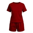 thumbnail image 5 of Oplxuo Women’s Summer 2 Piece Outfits - Loose Crewncek Short Sleeve Top Matching Shorts Lounge Sets with Pockets, 5 of 5