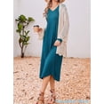 thumbnail image 3 of KISSGAL Women Nightgowns Long Sleeve Sleepshirts Pleated Long Nightdress V Neck Curved Hem Night Gown Sleepwear with Pockets, 3 of 8