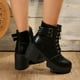 thumbnail image 2 of NECHOLOGY Botas Mujer Adulto Femenino Zapatos Botines de mujer Nuevo Punta redonda Tacón medio Manga corta Cremallera lateral Botas sólidas Moda Botas de moda grandes Botas de mujer (Black, 7.5), 2 of 7
