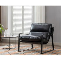 Guyou Modern Faux Leather Upholstered Accent Armchair with Metal Base, Removable Cushion Lounge Single Sofa Chair for Living Room Bedroom, Black