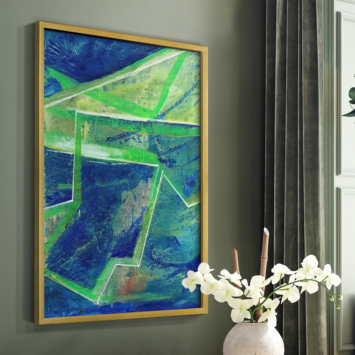 Geometric in Cool I Framed Print in Gold Solid Wood Framed Print No Nail Hanging