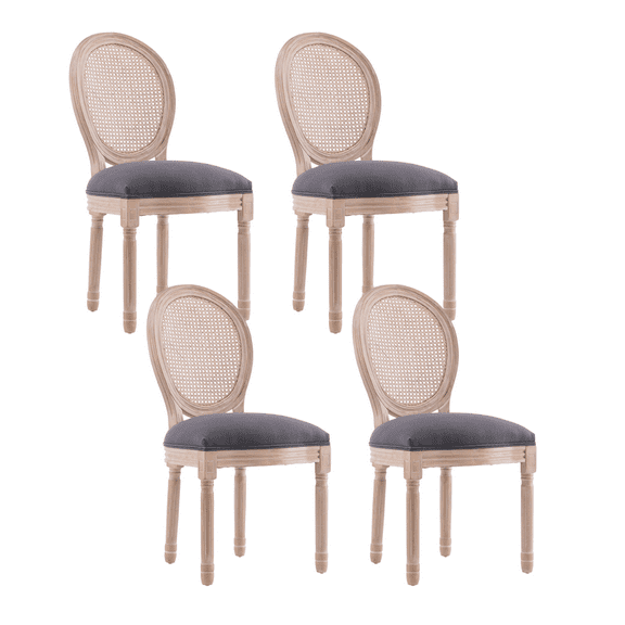 Farmhouse Upholstered Antique Painting Linen Dining Chairs, Retro Dining Chairs with Solid Wood Frame and Legs, Armless Kitchen Chairs with Round Back, Parson Chairs(Gray,Set of 4)