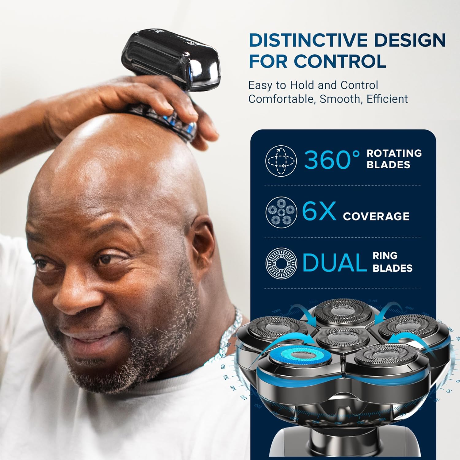 AidallsWellup 6D-1 Men 5-in-1 Electric Head Shaver for Bald Men- Anti-Pinch, Cordless and Rechargeable