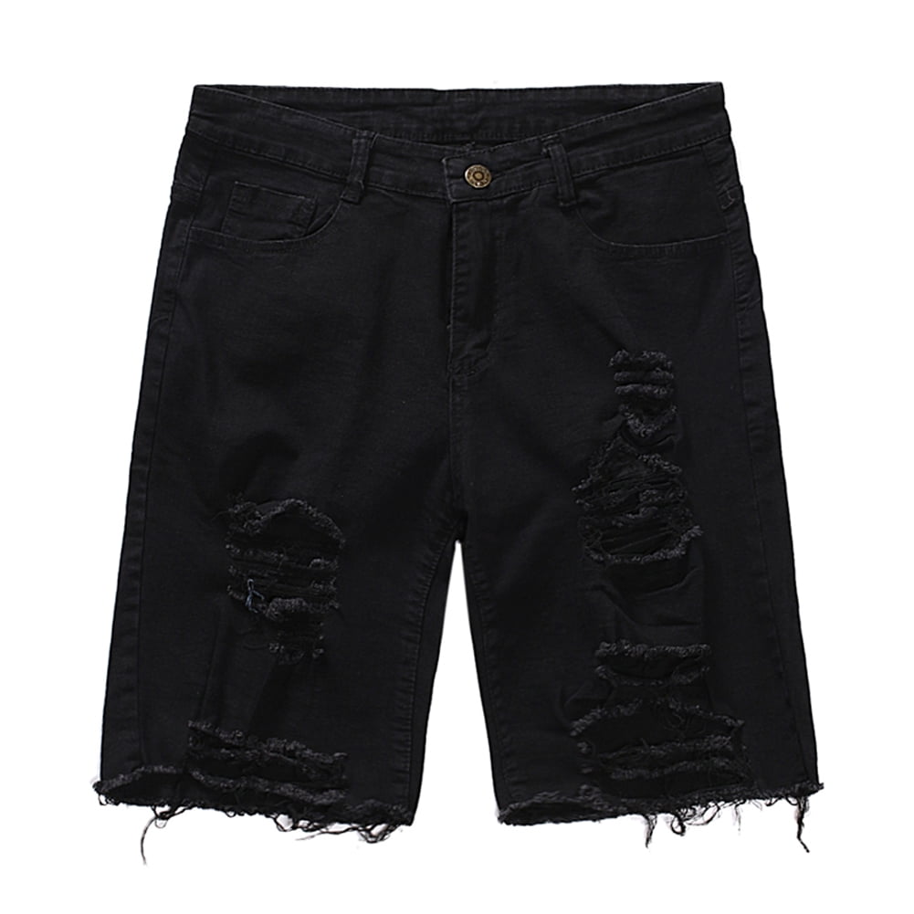 Kojooin Men Ripped Denim Shorts Summer 