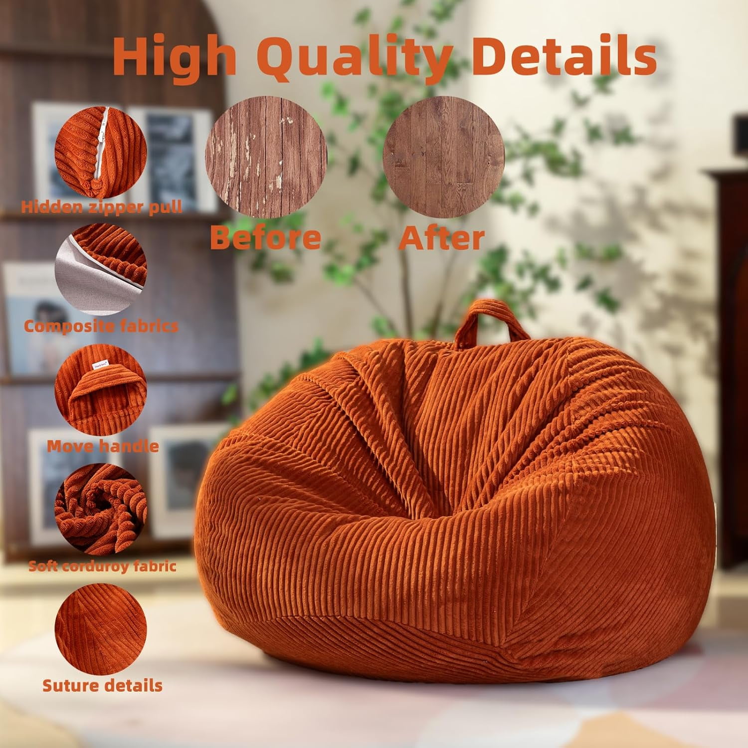Stuffed Animal Storage Bean Bag Cover (No Filler), Corduroy Kids & Toddler Bean Bag Chair for Teens & Adults, Toy Storage Organizer, Comfy Sofa for Playroom (Baby Pink, Adult (Cover Only)