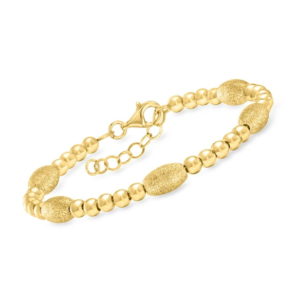 Ross-Simons Italian 18kt Gold Over Sterling Textured and Polished Bead Bracelet, Women's, Adult