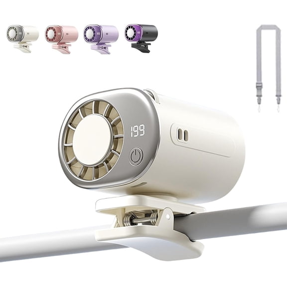 2026 Car Clip On Air Conditioner Fan with LED Display - 360° Rotation, USB Rechargeable Personal Cooling Fan, 199 Speeds Adjustable, 16℃ Semi-Cooling Wide Clamp Detachable (White)
