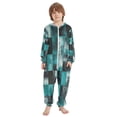 thumbnail image 2 of Soft Big Kids Onesie Pajamas Cozy Loose-Fit Jumpsuits for kids with Pockets for Christmas Lounge & Play Teal and Black Squares, 2 of 8