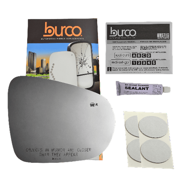 Burco 5863B Passenger Side Replacement Mirror Glass with Blind Spot Detection and Silicone Adhesive Compatible with 2020-2023 Chevy Trailblazer