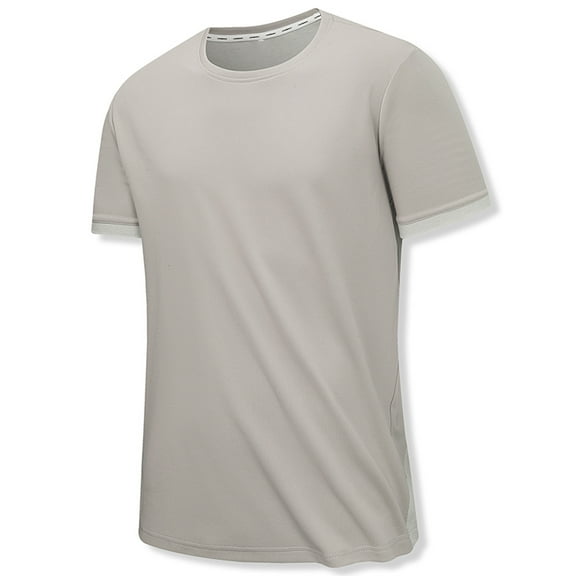Workout Tops for Men O-Neck Sweat Short Sleeve Tees Solid Color Plus Size Quick Dry T-Shirts