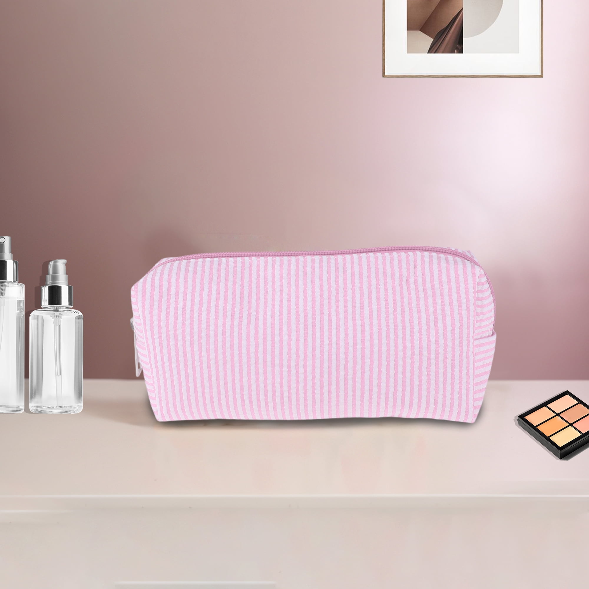 Unique Bargains 1 Pc Lady Portable Rectangle Makeup Bag for Travel Pink