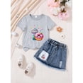 thumbnail image 3 of Jamsmile Toddler Girls Outfits Sets Summer Cartoon Print Tshirtss And Denim Skirts 2 Piece Comfy Casual Kids Girls Playwear, 3 of 3