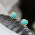 thumbnail image 4 of Pendientes de tuerca de turquesa natural chapados en oro de 18 quilates, plata de ley S925, piedras preciosas con corte de cojín, joyería fina para mujer ER, 4 of 5