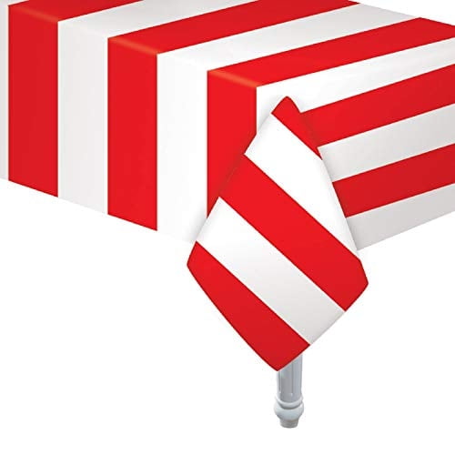 Funda para Mesa de Fiesta Tematica de Carnaval Rayas Rojas y Blancas Oojami
