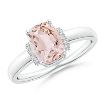 ANGARA Natural Cushion 1.2 ct Morganite Ring with Diamond Collar in 14K White Gold for Women | Birthday, Anniversary, Jewelry Gift for Women | Natural Morganite Ring