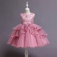 thumbnail image 4 of BRGZLK Girl's Formal Dress Embroidered Floral Sleeveless Round Neck Tiered Tulle Dresses Wedding Flower Girl Dresses Kids Party Festival Dress Watermelon Red 7-8 Years, 4 of 5