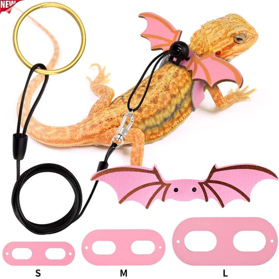 Bearded Dragon Leash Harness, 3 Size Pack Bat Wing Reptile Harness, Adjustable Soft Anti-Escape Elastic Walking Tether with Shock Absorbing Rope for Bearded Dragon Leopard Gecko Small Lizard Reptiles