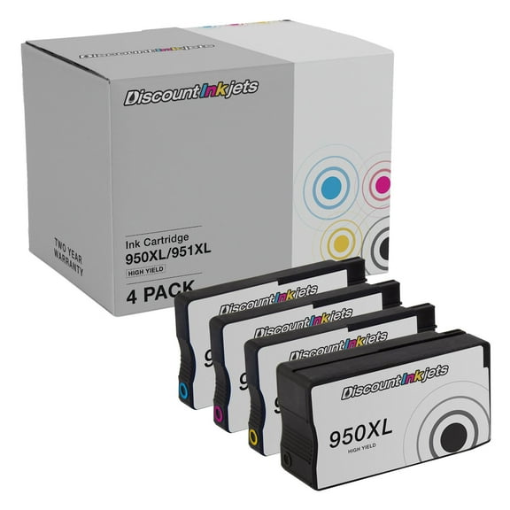 DI Ink Cartridges for HP 950XL & 951XL (Black, Cyan, Magenta, Yellow, 4pk) Compatible with: HP OfficeJet 8600 HP OfficeJet Pro: 251dw, 276dw MFP, 8100, 8600, 8600 Plus, 8600 Premium, 8610, 8615