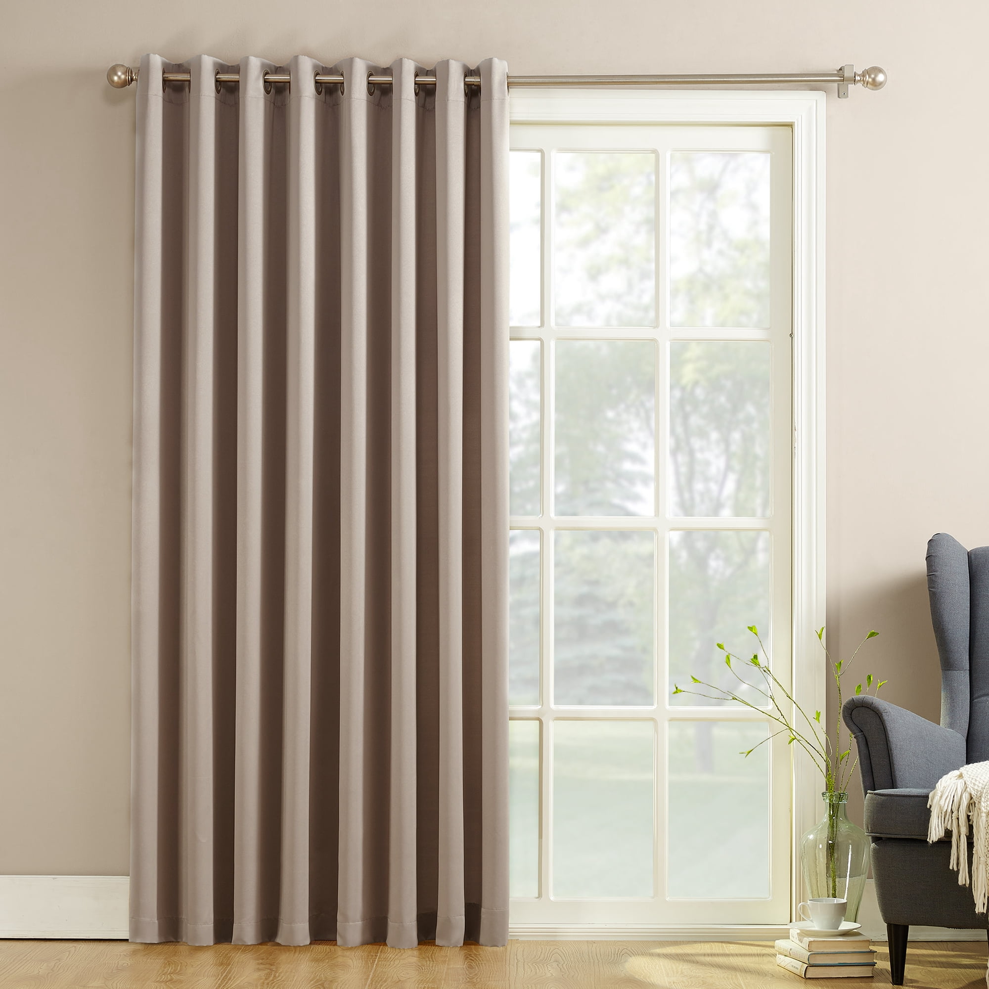 Sun Zero Bartlett Grommet Room Darkening Extra Wide Patio Curtain Panel, 100"X84",Stone
