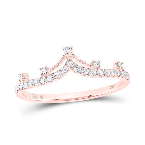 10K Rose Gold Round Cut Diamond Women's Contour Crown | Tiara Band Ring 1/5 CT