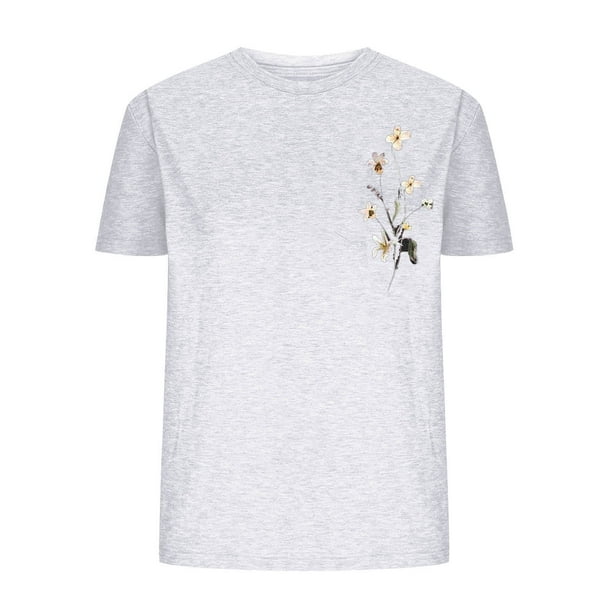 Tops de Manga Corta de las Mujeres, Cuello Redondo Impreso, Camiseta de Manga Corta para las Mujeres