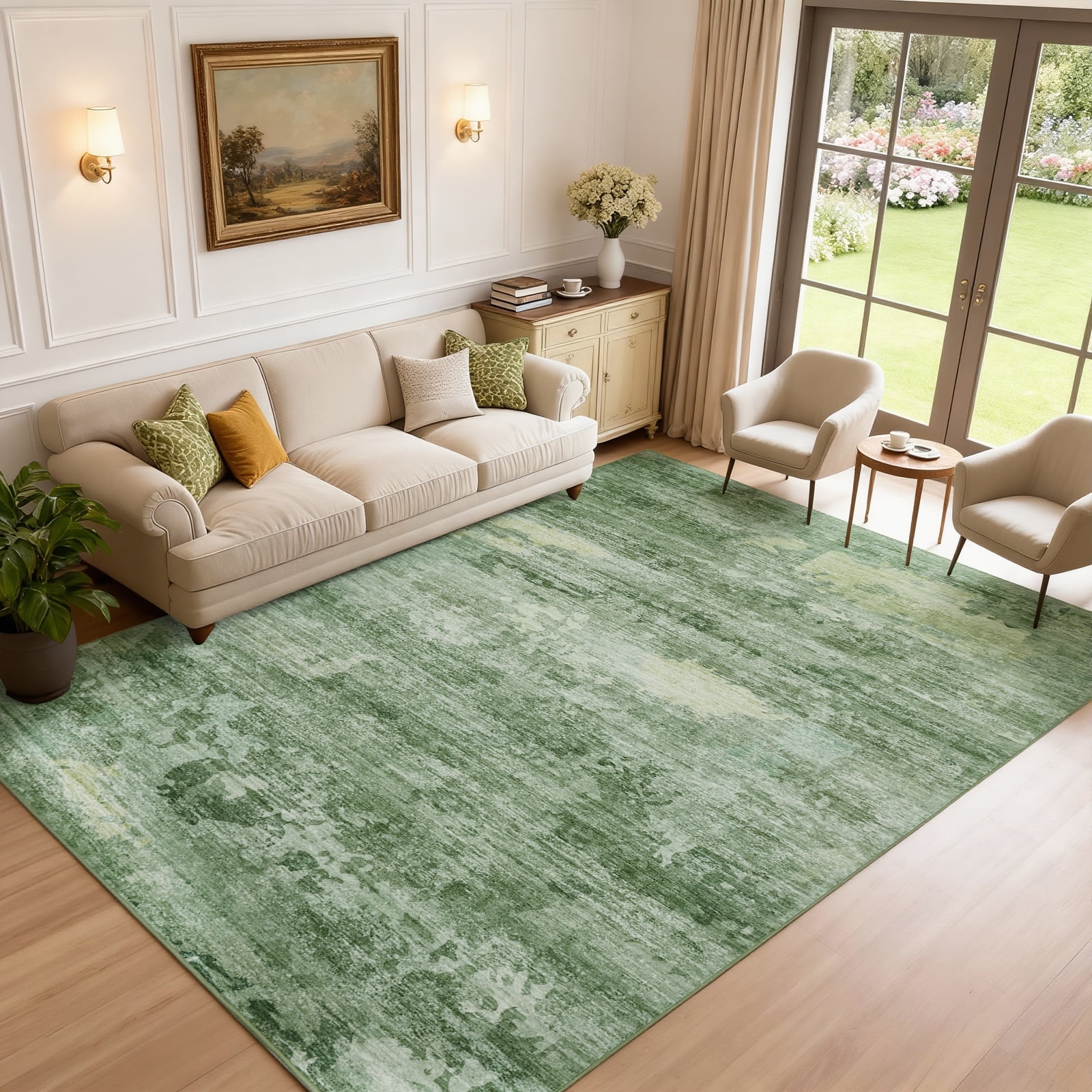 8x10 Area Rugs for Living Room-Sage Green Modern Abstract Area Rugs Machine Washable Rugs,Non-Slip Soft Neutral Farmhouse Carpet Rugs for Bedroom Dining Room Home Office