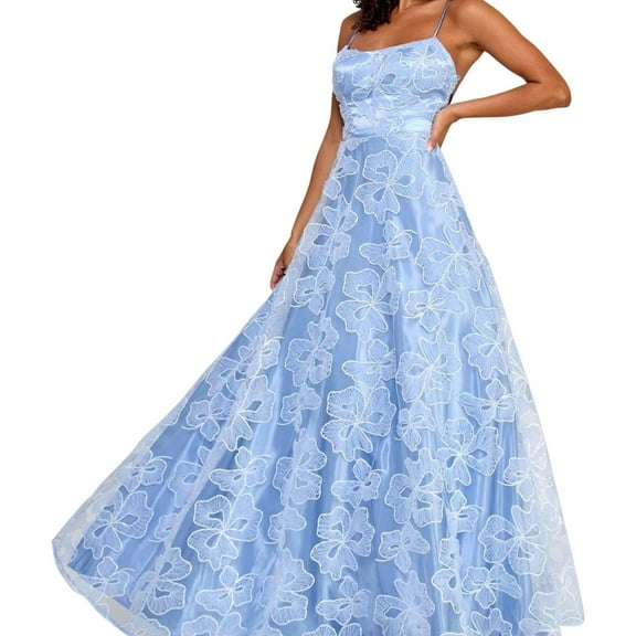 Say Yes to the Prom Womens Sequin Lace Strappy Gown Dress, Blue, Juniors, 3/4