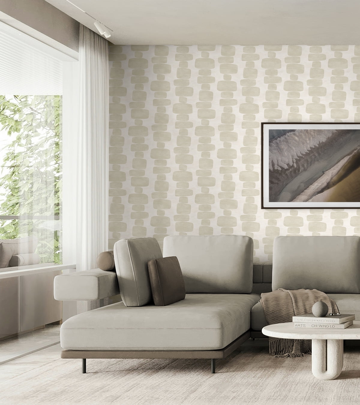 Stacy Garcia Home Beige Stripe Block Geometric Peel and Stick Wallpaper - 20.5 in. W. x 18 ft. L. Roll