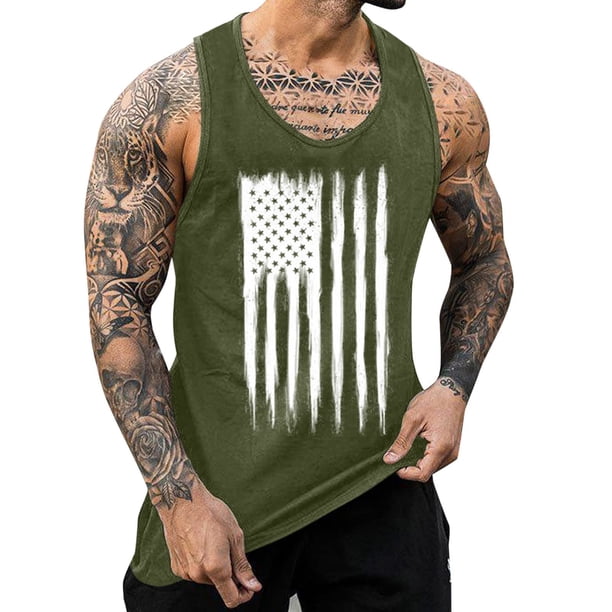 Hombres Moda Casual Día de la Independencia Impresión Suéter Cuello Redondo Deportes sin Mangas Tanque