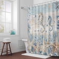 thumbnail image 3 of Marine Life Bathroom Shower Curtain, Ocean Seahorse Coral Starfish Seashell Coastal Wooden Waterproof Washable Soft Bath Curtain for Bathtub Decor with 12 Hooks&Grommet, 60x72 Inch, 3 of 9