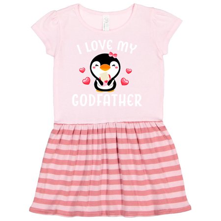 

Inktastic I Love My Godfather with Cute Penguin and Hearts Gift Toddler Girl Dress