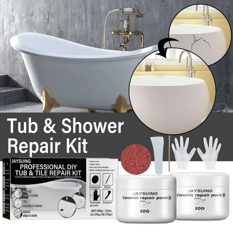 Tub Repair Kit White for Acrylic, Porcelain, Enamel & Fiberglass Tub Repair Kit for Sink, Shower & Countertop,Bathtub Refinishing Kit for Cracked