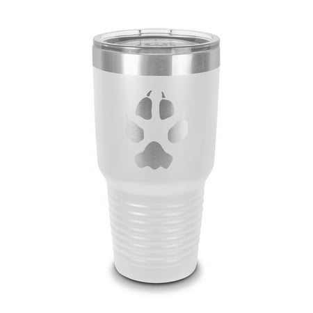 

Coyote Tracks Tumbler 30 oz - Laser Engraved w/ Clear Lid - Stainless Steel - Vacuum Insulated - Double Walled - Travel Mug - hunting print marks outdoors explore overland - White