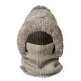 thumbnail image 2 of Women's 3-in-1 Ribbed Knit Hat with Integrated Scarf, Winter Face Mask Beanie, Thermal Ear Flap Trapper Cap, Cold Weather Balaclava Style, Unisex Outdoor Winter Gear - Grey, 2 of 6