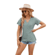 thumbnail image 1 of Camisetas con Cuello en V y Bordado de Ojales para Mujer, Blusas Casuales y Bonitas de Verano, Ropa de Playa A para Vacaciones Verde Oscuro L, 1 of 7