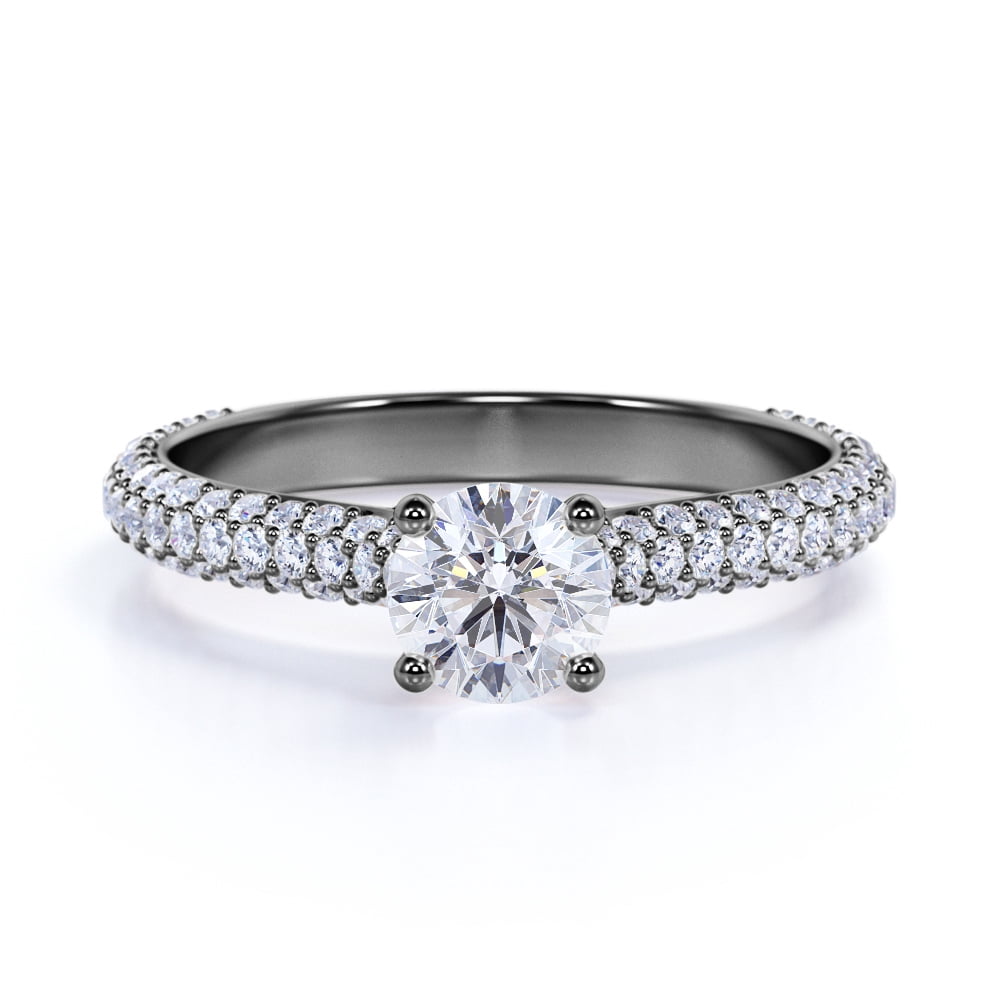JeenMata 1.75 Carat Round Cut Moissanite Engagement Ring - Classic Engagement Ring - Cluster Ring - 18k Black Gold Over Silver