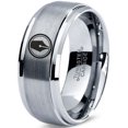 thumbnail image 1 of Tungsten Writing Writer Ink Fountain Pen Band Ring 8mm Men Women Comfort Fit Gray Step Bevel Edge Brushed Polished, 1 of 4