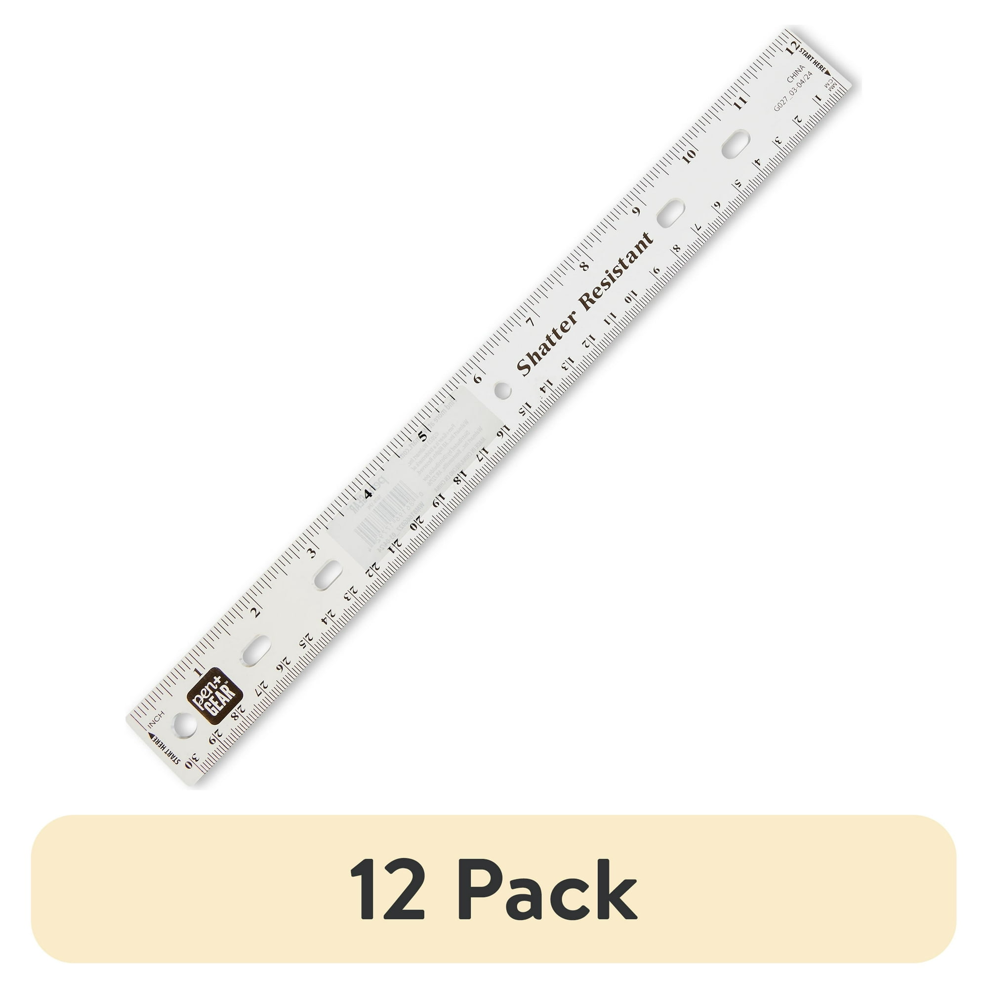 (12 pack) Pen+Gear 12" Plastic Ruler – Clear, Bulk pack Available , recommend for Middle School, High School, College,