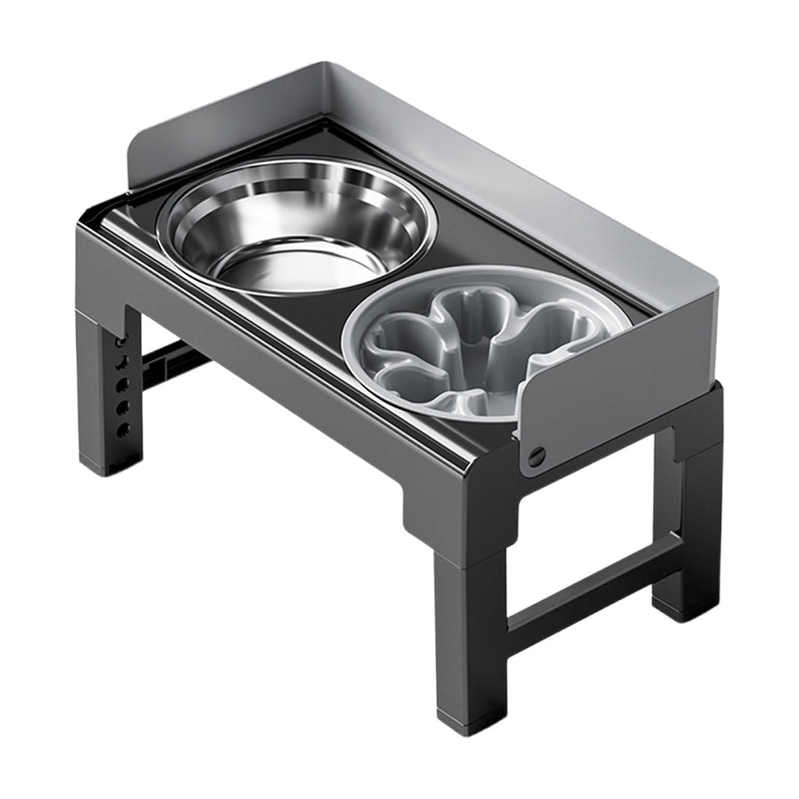 Dianli Pet Supplies Adjustable Height Elevated Stainless Steel Pet Bowls Neck Protecting Feeder Stand Double Bowl Set Includes Slow Feeder Option for Dogs Cats Pet Supplies