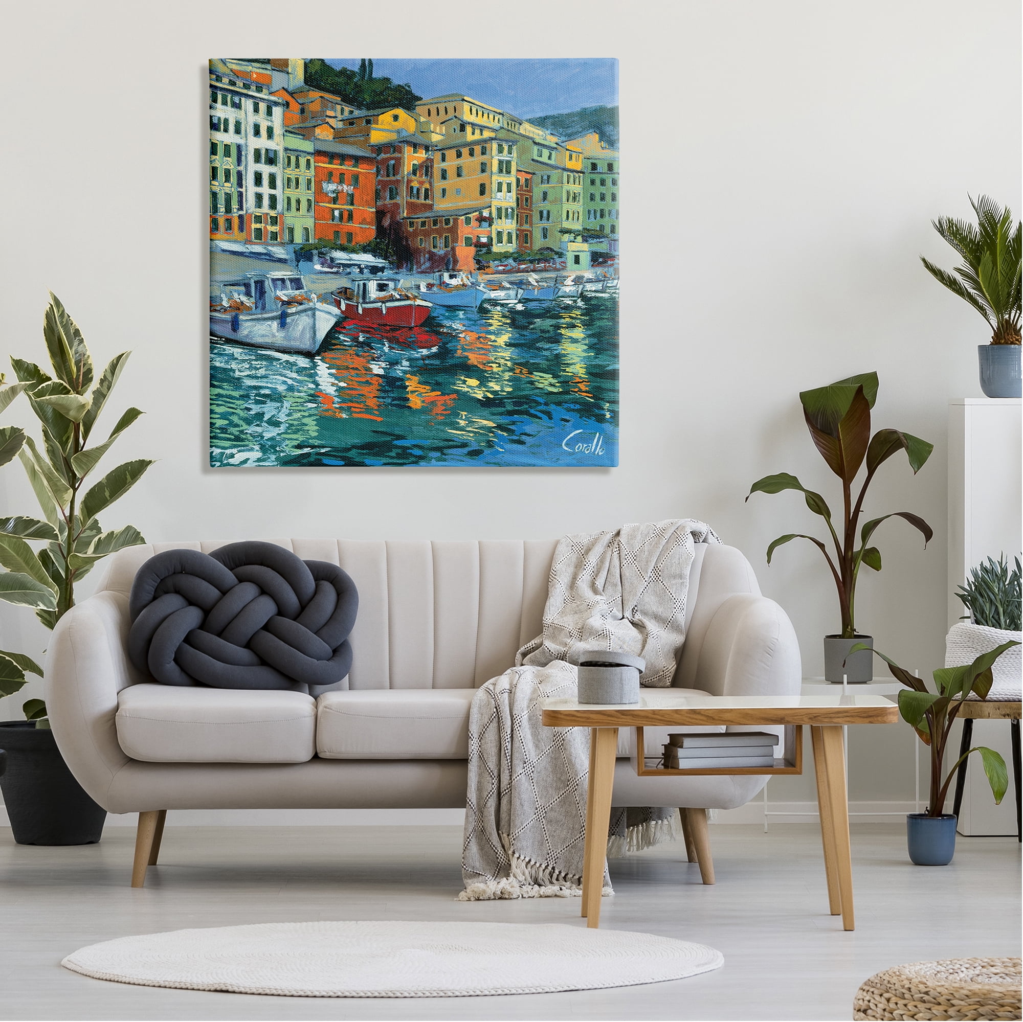 Stupell Industries Boats in Harbor Pier Transportation Painting Gallery Wrapped Canvas Print Wall Art, 36 x 36