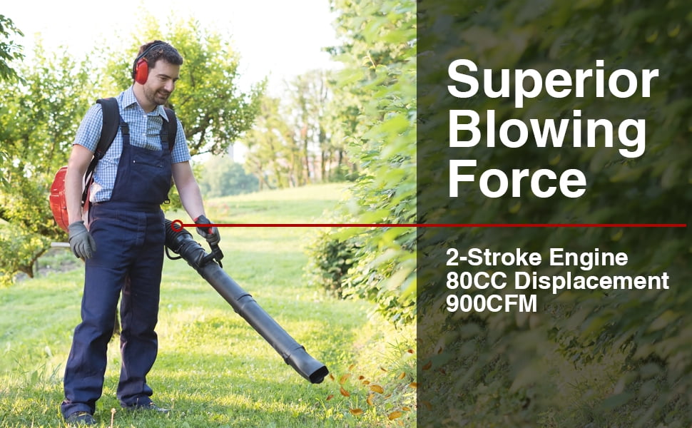 80CC Backpack Leaf Blower Gas Powered 900CFM, 92.2m/s Wind Speed Professional Lawn Care Blower with 2.3L Fuel Tank for Yard Cleaning & Debris Removal.