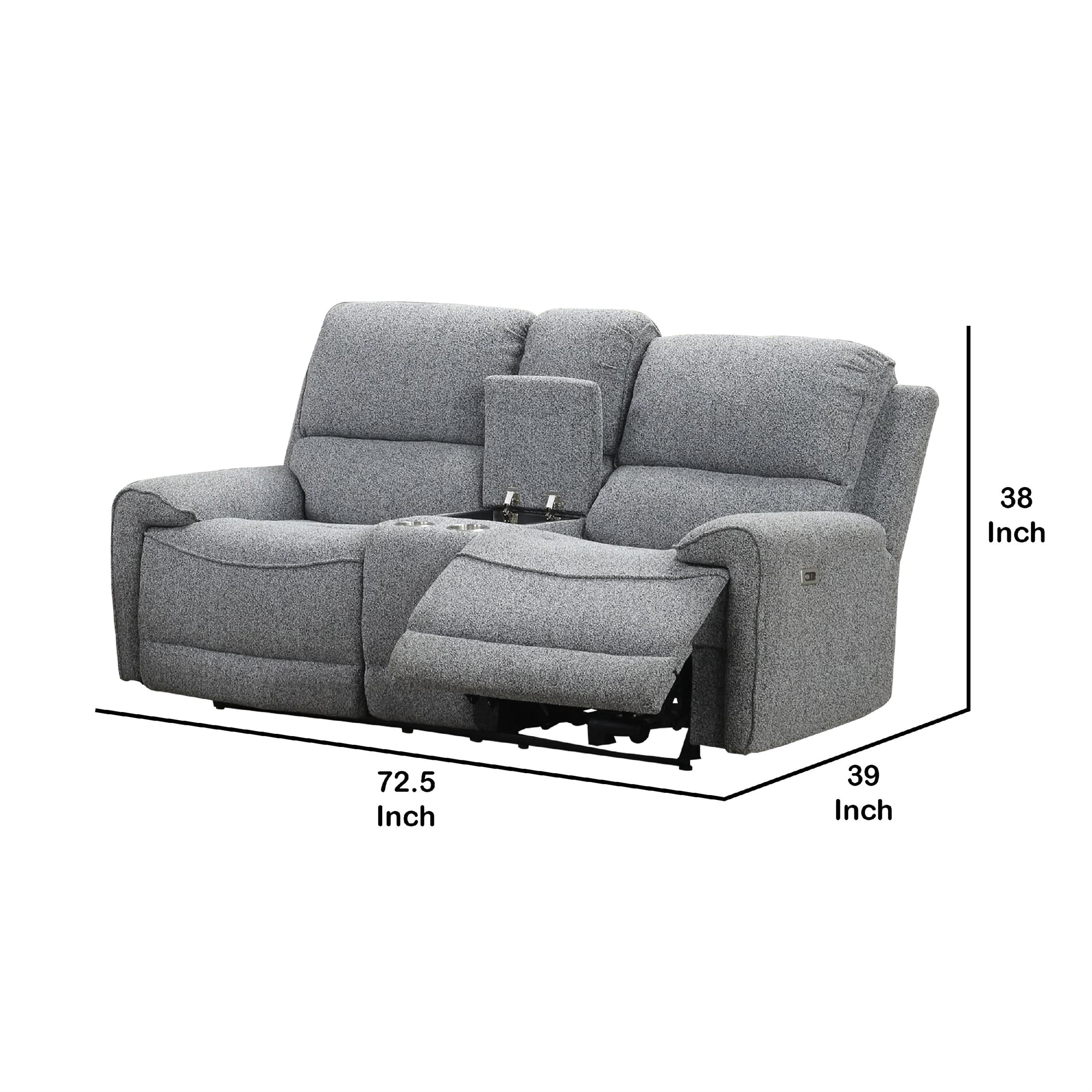 Benjara Cote Loveseat- Power Reclining- Gray Boucle- Center Console- 73 Inch