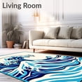 thumbnail image 2 of ODIKA 3'x5' Machine Washable Non-Slip Area Rug, Elegant Edge Bathroom With Japanese Wave Motif High Traffic Rug with Pad, Blue, 725338, 2 of 8