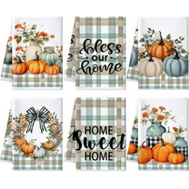 luyaa Set of 6 Fall Kitchen Towels Pumpkin Autumn Dish Hand Tea Gnomes Towels for Thanksgiving Kitchen Decorative Absorbent Fast Drying Cloth for Bathroom Cooking 18" x 26"(Brown,Vintage)