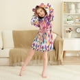 thumbnail image 3 of FORMRS Niños Bathrobe Unisex Hooded Robe Soft Plush Pajamas Sleepwear, Size 2-3T, Black Colorful Circles, 3 of 7
