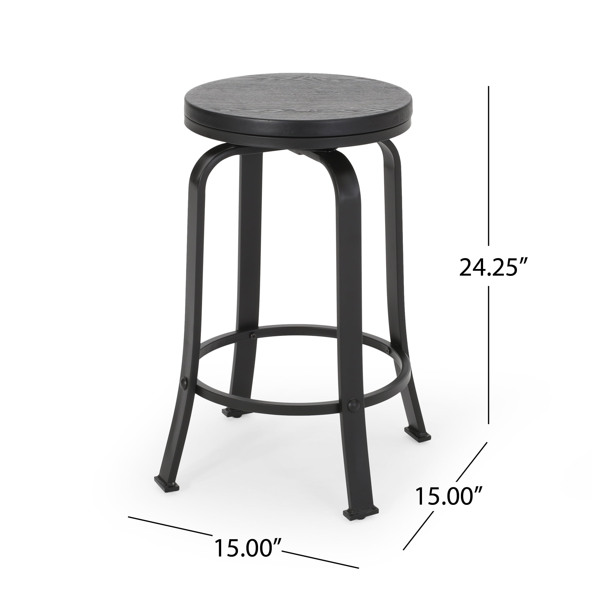 Noble House Salome Modern Industrial Faux Wood Overlay Swiveling Counter Stool, Set of 2, Black