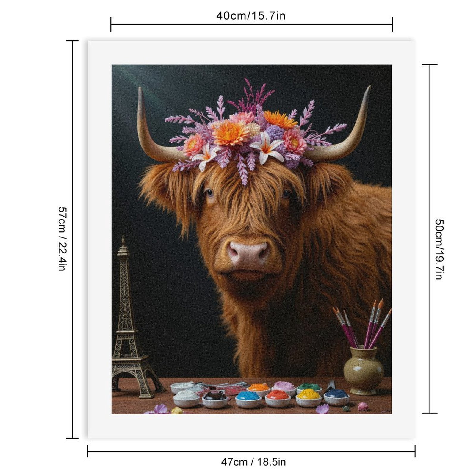 Paint By Numbers Kit for Adults Beginner - Floral Cow Art Paintbrush Tower DIY Canvas Painting Kits for Adults, Frameless Paint By Number for Adults for Home Wall Decor 16x20 Inch